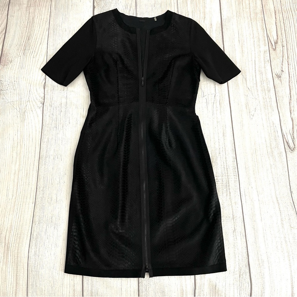 ELIE TAHARI Women’s Elegant Luxury Calf Hair Dress Black Front Zipper Size 12
